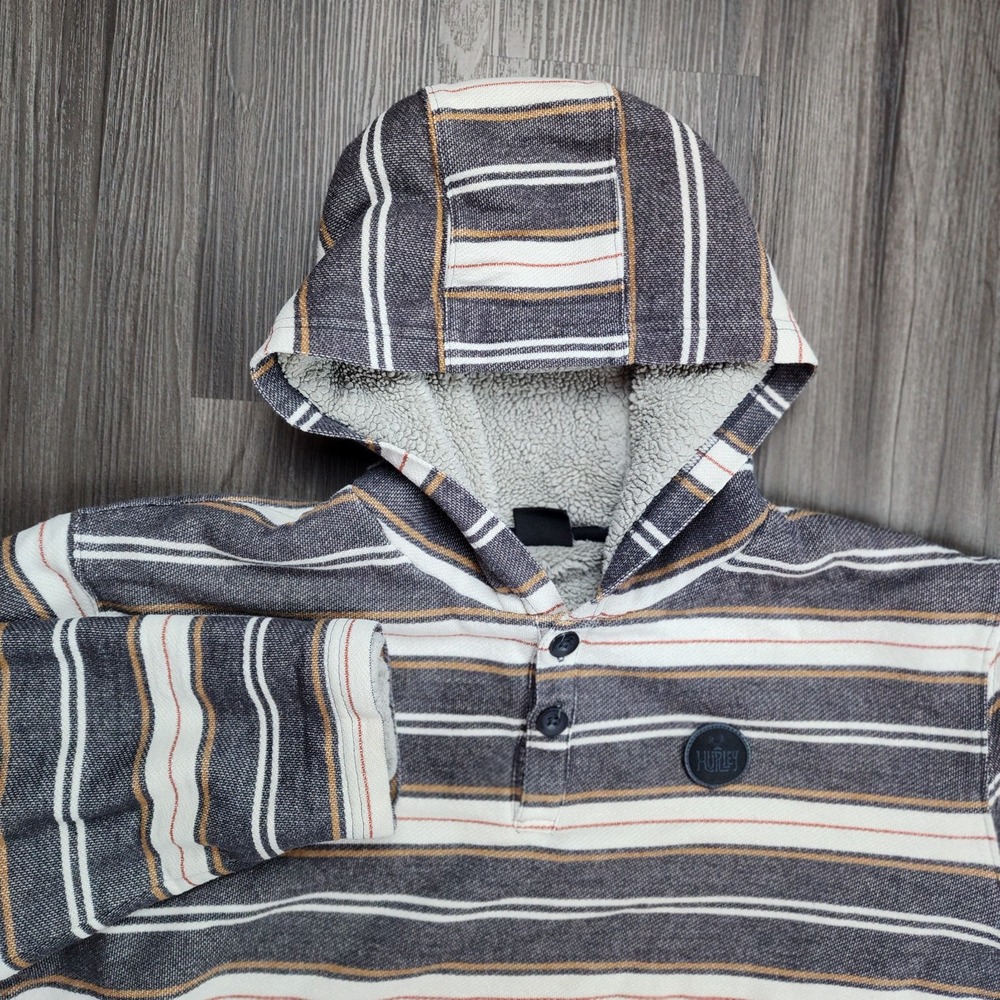 Hurley Sherpa Hoodie Surf Striped Mens Large Y2k